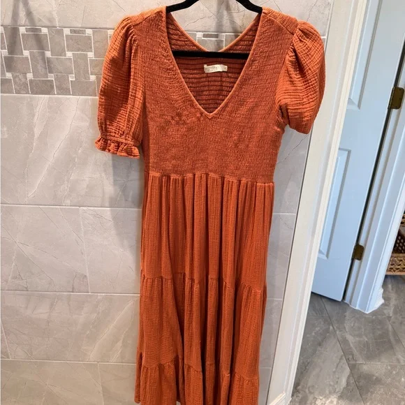 Christy Dawn Brooklyn Women's Terracotta Tiered Maxi Dress - Smocked Bodice - Picture 6 of 11